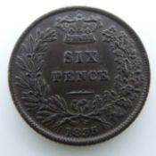 William IV 1935 sixpence, dark tone, unc