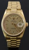 Rolex Oyster Perpetual Day-Date 18ct gold gentleman's automatic wristwatch ref. 18038 with day and
