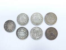 Seven Victorian sixpences, young head, old head and Jubilee head examples, two with die numbers, F