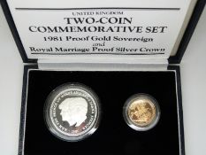 Royal Mint 1981 two coin set comprising proof gold full sovereign gold proof and Royal Marriage