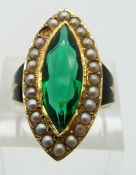 Victorian ring set with enamel and seed pearls, size K
