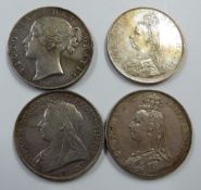 1847 young head Victorian crown together with a veiled head Jubilee head example and a double