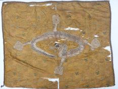 Chinese 18thC / 19thC embroidered silk wall hangings with silver foil and stumpwork dragon