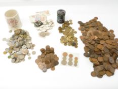 Amateur coin collection, bank notes and cloisonné jar