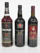 Three bottles of alcohol comprising Taylor's First Estate Reserve port 75cl, 20% vol, Captain Morgan