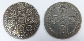 George II 1743 sixpence, old head roses in angles, reverse six harp strings, GF, together with a