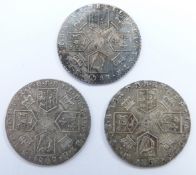 Three 1787 George III sixpences with hearts, VF