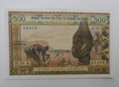 Ivory Coast 'A' 500 Francs 1959-65, about uncirculated