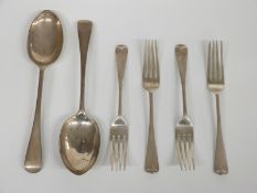 A quantity of Old English pattern hallmarked silver cutlery comprising four dessert forks and two