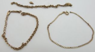Three 9ct gold bracelets, 6g