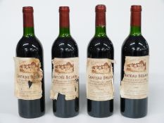 Four bottles of French red Bordeaux wine, Chateau Belair St Emilion 1985, 75cl