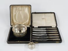 Cased hallmarked silver bowl, Birmingham 1934 maker Lanson Ltd, diameter 10cm, weight 84g, octagonal