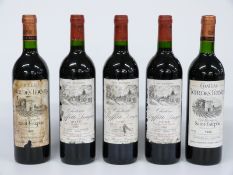 Five bottles of red wine comprising three Chateau Laffitte Laujac Medoc 1997 and two Chateau Tour
