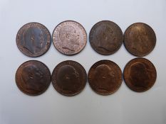 Eight Edward VII pennies 1902, 1903, 1904, 1905, 1907, 1908, 1909 and 1910, all EF-unc with lustre