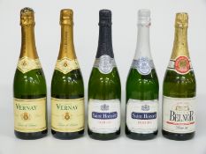 Five bottles of French sparkling wine comprising two Saint Honoré demi sec 10.5% vol, two Vernay