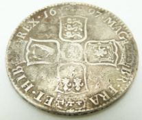 1697 William III half crown, NONO edge, F