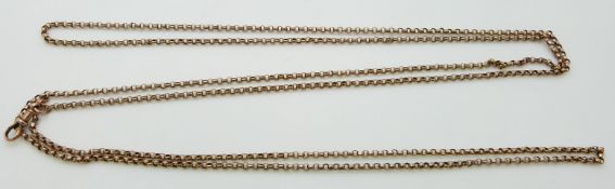 Victorian 9ct rose gold guard chain made up of faceted links, 18.2g, 72cm long