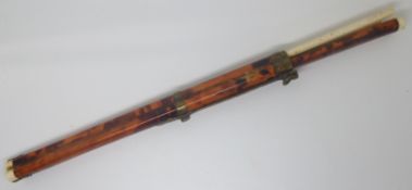 Chinese bone chopsticks and tortoiseshell handled knife in matching sheath with brass mounts, length