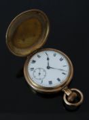 Gold plated keyless winding full hunter pocket watch with inset subsidiary seconds dial, blued