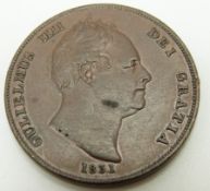 1831 William IV copper penny W.W on trun, VF, Spink 3846