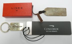 Boxed Links of London hallmarked silver keyring, hallmarked silver Concorde luggage tag and a