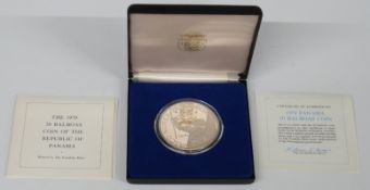 Franklin Mint Republic of Panama 20 Balboas cased sterling silver coin for 1979, 131g, with