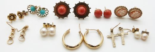 A pair of Victorian earrings, a pair of 9ct gold earrings set with a cameo to each, a pair of 9ct