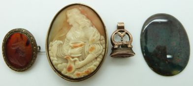 Victorian seal, Victorian intaglio brooch, cameo and an agate section