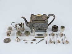 A set of six hallmarked silver apostle spoons and a hallmarked silver napkin ring, weight 93g,