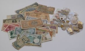 A collection of mid 20thC onwards used world banknotes includes seven Scottish examples, large