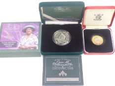 Two cased silver proof Piedfort coins comprising Queen Mother crown 2000 and a £2 example 1997