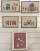 Four 19th/20thC Chinese watercolours on silk, three of processions, the other musicians, 18cm x 27cm