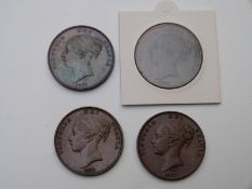 1855 Victorian copper penny, OT, close colon EF together with two 1859 and one other 1855 VF+