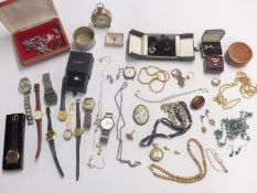 A collection of costume jewellery and watches