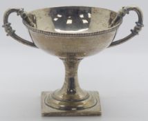 Chinese white metal twin handled trophy cup with silversmith's marks for Zee Sung of Shanghai,