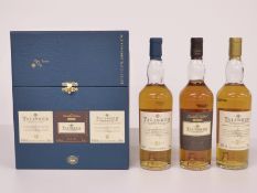Talisker Classic Malt of Scotland three bottle collection comprising 18 year old, The Distillers
