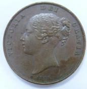 1845 Victorian copper penny, VF-EF, ornamental trident