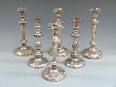 Set of six silver plated candlesticks, height 30cm