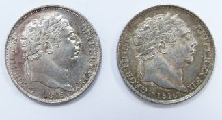 Two 1816 George III sixpences, both EF