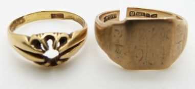 A 9ct gold signet ring (3.6g) and an 18ct gold ring (2.5g)