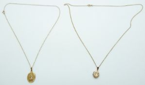 A 9ct gold St Christopher, 9ct gold locket and two 9ct gold chains, 4.7g