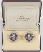 A cased pair of silver proof Piedfort £2 Bill of Rights / Claim of Rights 1989 coins