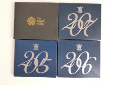 Royal Mint UK proof coin sets comprising 2005-2008 inclusive, with booklets