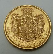 Christian X 1914 Danish gold 20 Kroner coin, 8.98g