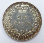 1852 low mintage young head Victorian sixpence, VF