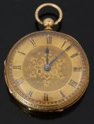 Armstrong & Brothers of Manchester 18ct gold open faced pocket watch with black Roman numerals,