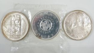 Three Canadian Dollars comprising 1953, 1958 and 1964