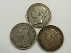 A trio of Victorian crowns to include young head 1847, 1898 veiled head and an 1888 Jubilee example