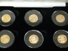 Jubilee Mint Queen Elizabeth II gold sovereign portrait collection, comprising six gold full