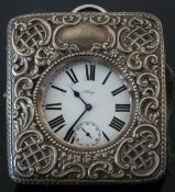 Goliath keyless winding open faced pocket watch with inset subsidiary seconds dial, blued hands,